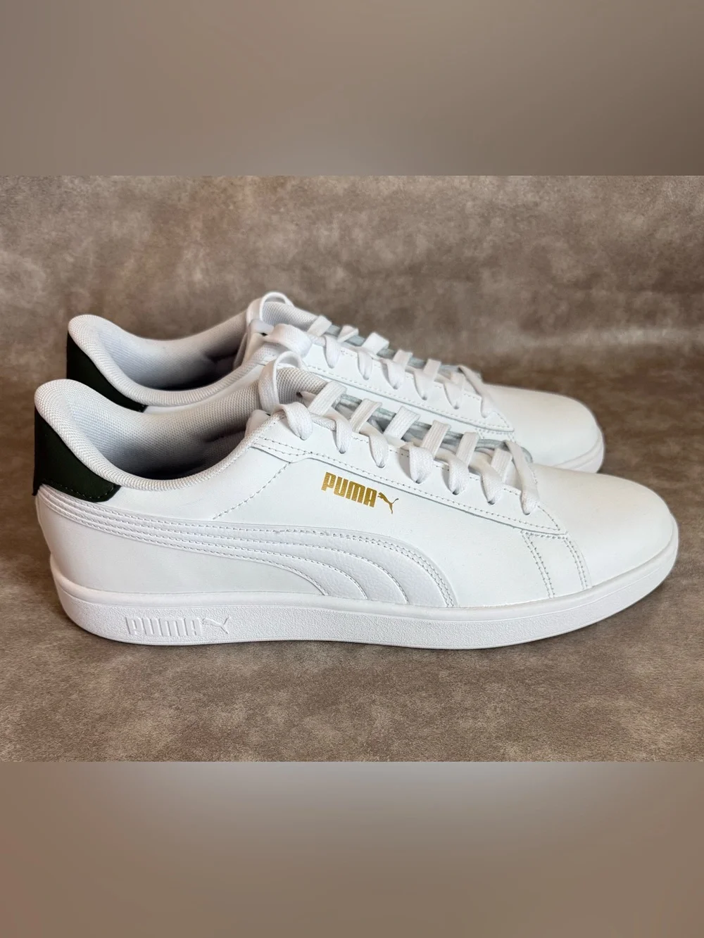 Puma Ace Court Men’s White Leather Sneakers Green Heel Size 11